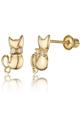 charming teensy-weensy cat cubic zirconia toddler screw back earrings